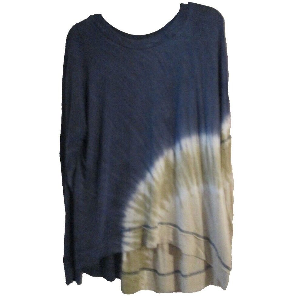 Kelly Renee Hi-Low Top Women's Large Blue Beige Long Sleeve T Shirt Tie- Dye
